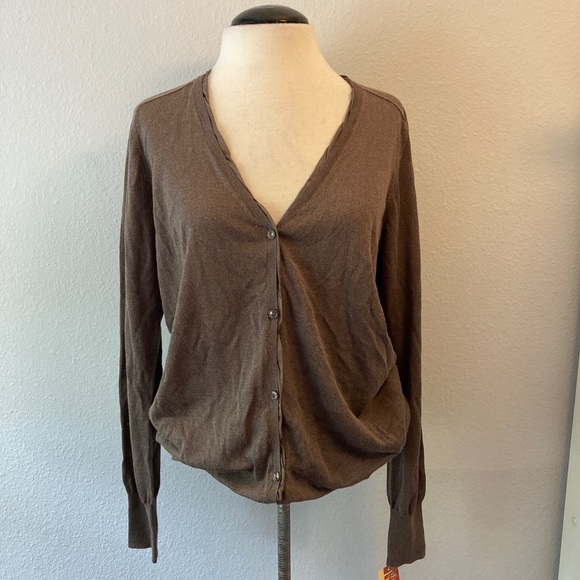 NWT ALPHA Massimo Rebecchi Brown Thin Knit Sheer Silk Back Cardigan Size 46 - Picture 8 of 12